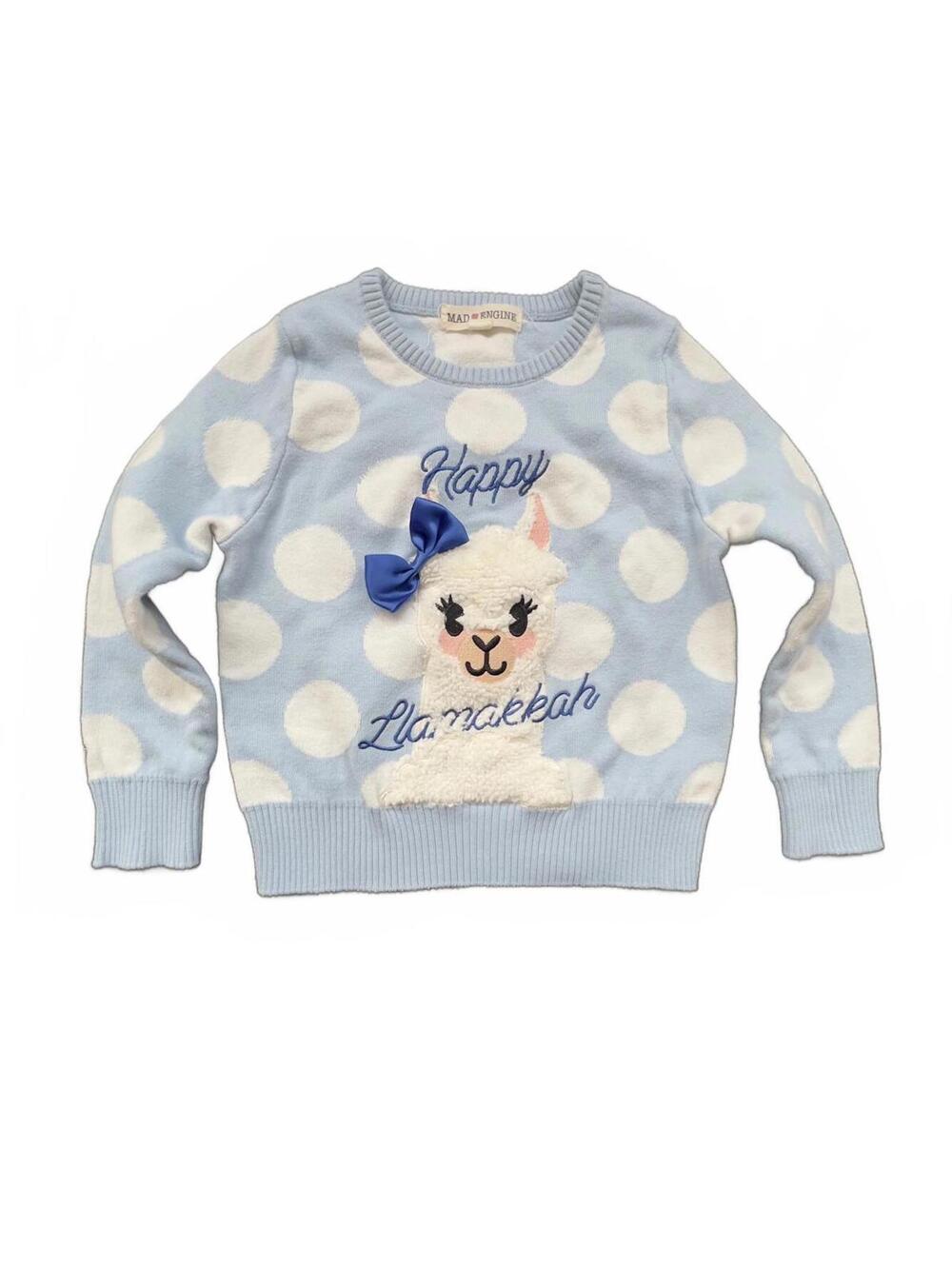 Mad Engine Kids' Light Blue Polka Dot Sweater with Happy Llama Design - 3T
